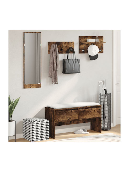 Hallway Furniture with Mirror / Coat Rack & Bench Smoked Oak 90x31x46.5cm