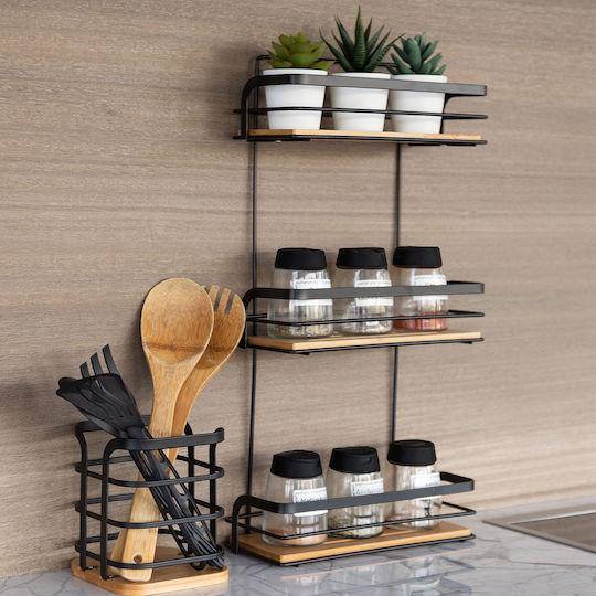 Estia Essential Montat pe perete Raft Baie Metal cu 3 Rafturi 25.5x10x49cm Neagră