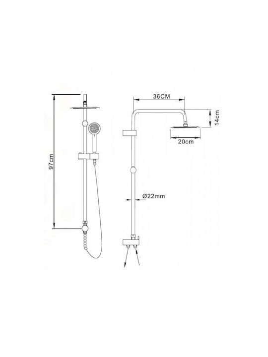 Imex Europa Στήλη Ντουζ χωρίς Μπαταρία 87.5cm Ασημί