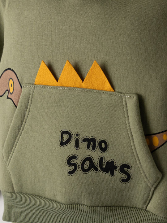 Kids Sweatpants Set Khaki 2pcs Dino Sauts