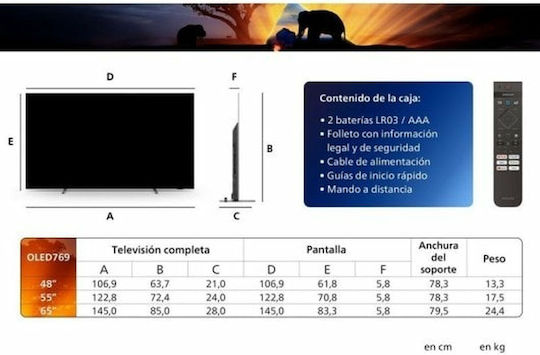 Philips Smart Τηλεόραση 55" 4K UHD OLED OLED769 HDR (2024) 55OLED769/12