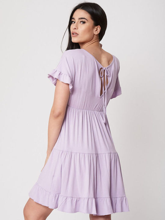 Mini Evening Dress with Ruffles Lilac