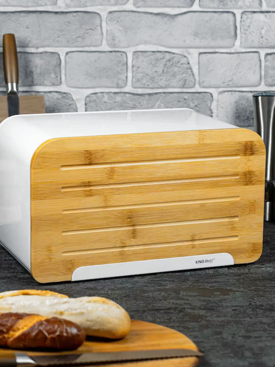 KING Hoff Bread Box Wooden White 35x20.4x21.5cm