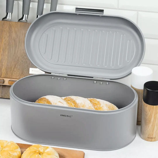KING Hoff Bread Box with Lid Inox Gray 34x20x15.5cm