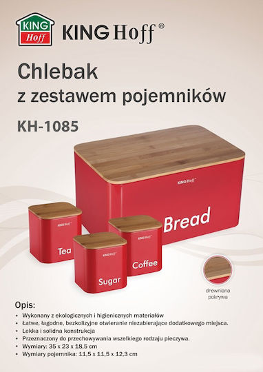 KING Hoff Bread Box with Lid from Bamboo Red 35x23x18.5cm