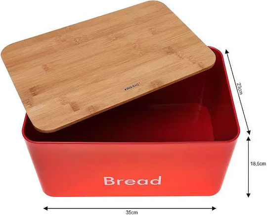 KING Hoff Bread Box with Lid from Bamboo Red 35x23x18.5cm