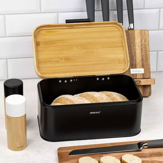 KING Hoff Brotkasten mit Deckel Metallisch Schwarz 30x20x14cm