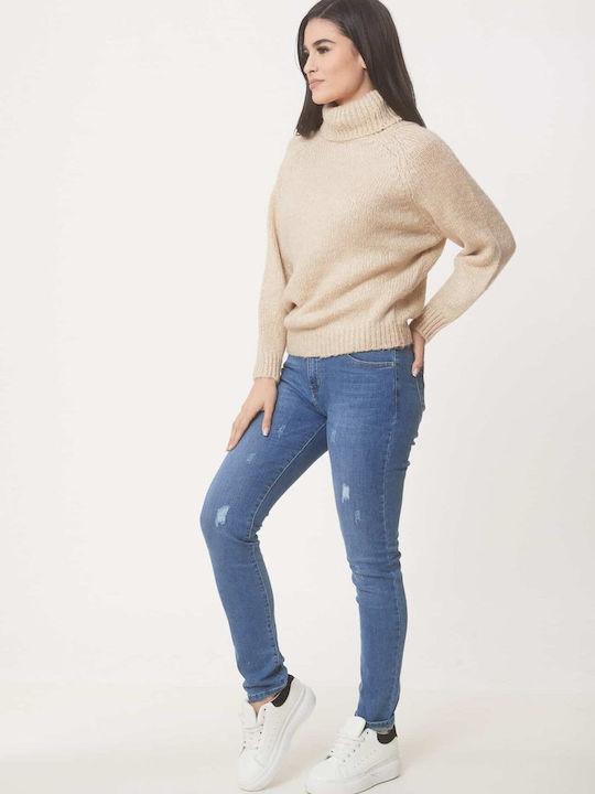 Boutique Women's Sweater Woolen Turtleneck Beige