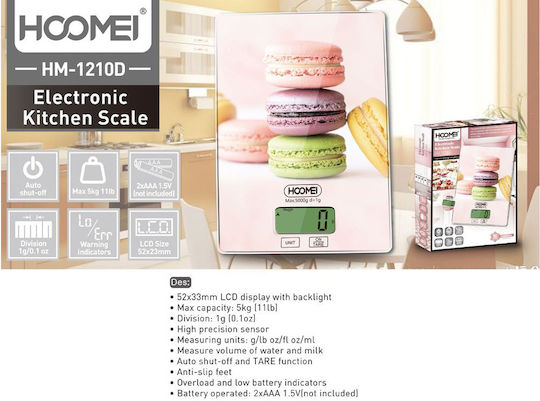 Hoomei Digital Kitchen Scale Up To 5kg Pink