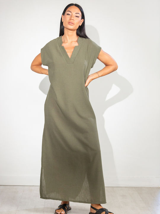 Kaftan Dress with Ve Openings Beige One Size
