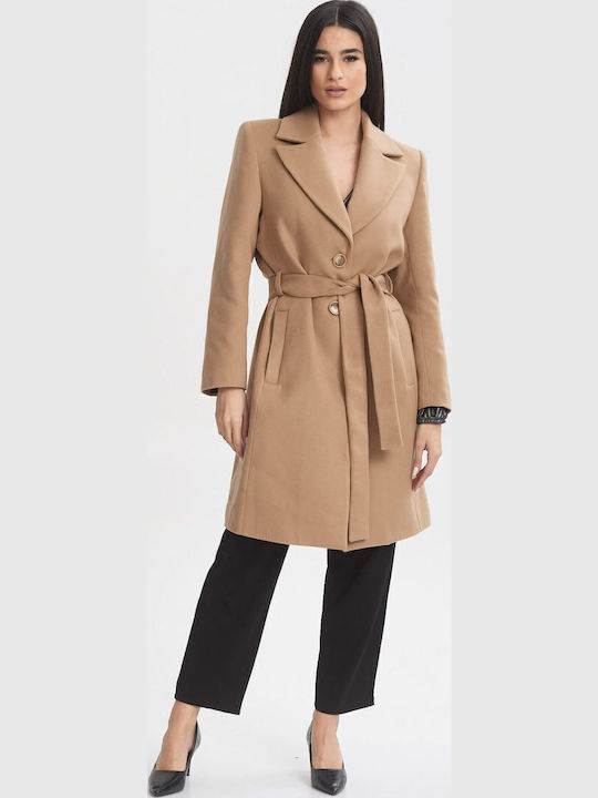 Women's Beige Peacoat with Belt
