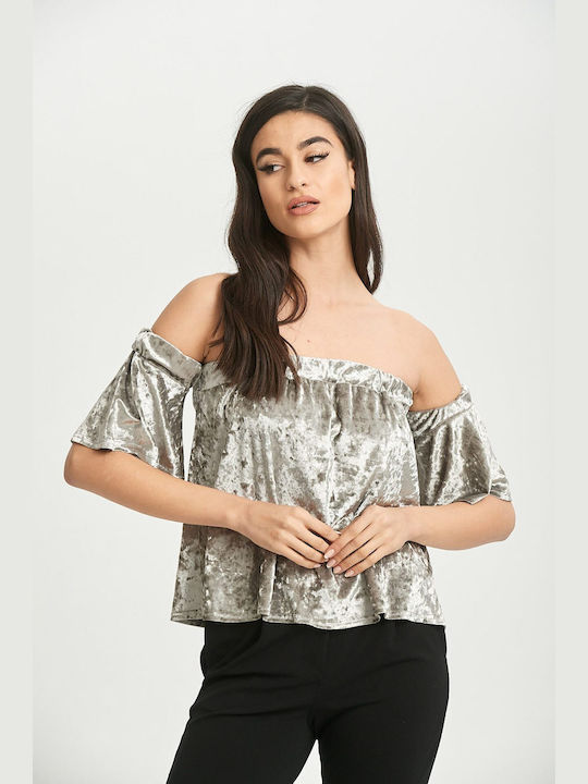 Ecstasy Damen Bluse Trägerlos Silber