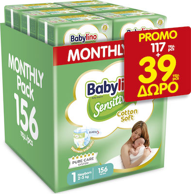 Babylino Scutece cu bandă adezivă Sensitive Cotton Soft Sensitive Nr. 1 pentru 2-5 kgkg 156buc