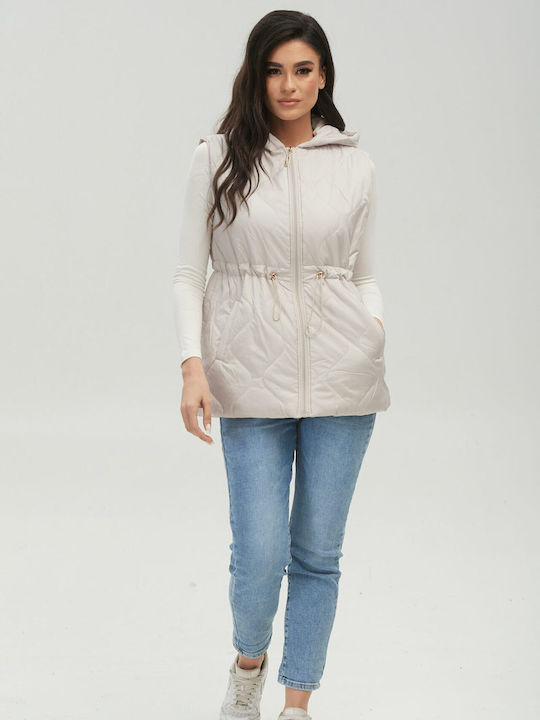 Boutique Women's Short Lifestyle Jacket for Winter with Hood Ecru