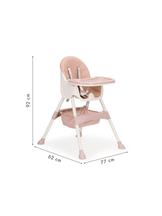Ecotoys Scaun Înalt De Masă Bebe 2 În 1 Cu Înălțime Reglabilă Roz HC-823-Roz