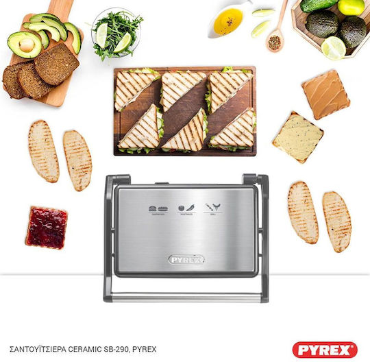 Pyrex SB-291 Sandwich Maker pentru for 2 Sandwiches Sandvișuri 1000W Inox