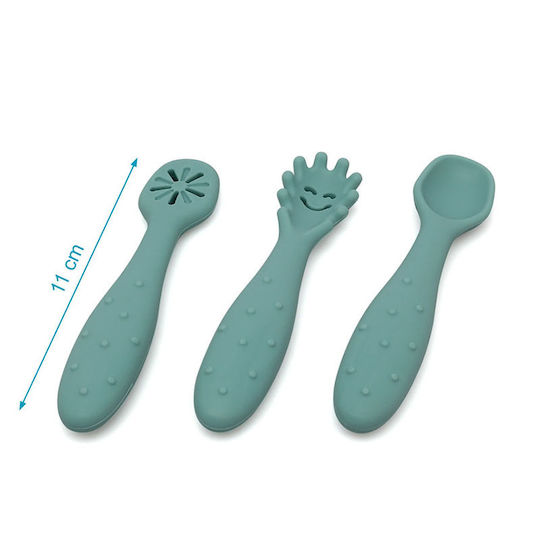 Kiokids Set de Linguri pentru Bebeluşi Mentă din Silicon pentru 6+ Luni Verzi 3 Bucăți