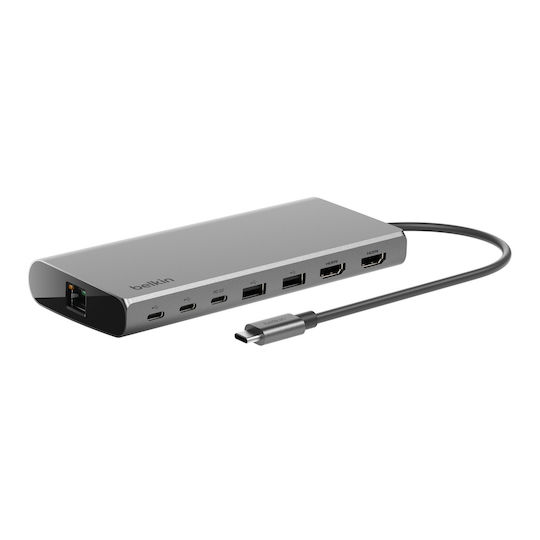 Belkin Connect USB-C Docking Station with HDMI 4K PD Ethernet and Support for 2 Monitors Gray