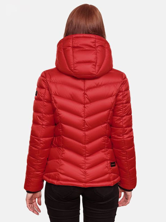 Navahoo Kuala Women's Short Puffer Jacket for Winter with Hood RED