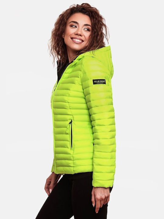 Marikoo Women's Short Lifestyle Jacket Waterproof for Spring or Autumn with Hood Neon Green