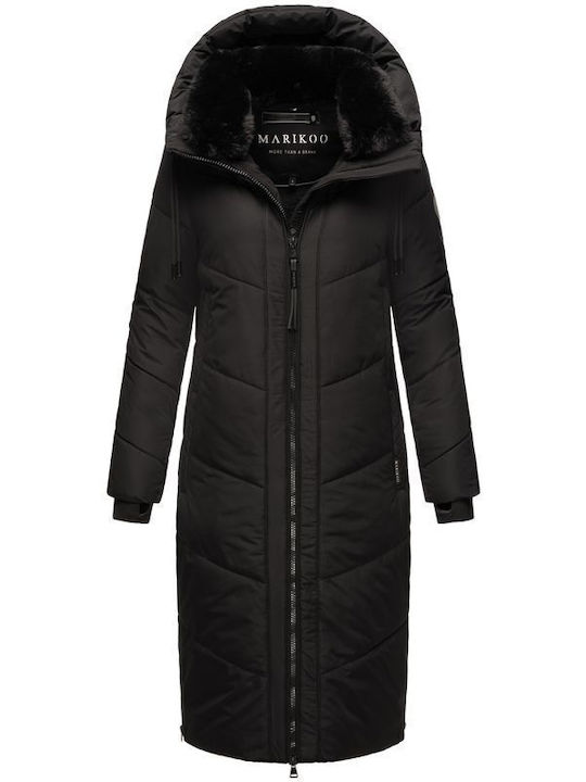 Marikoo Women's Long Puffer Jacket Waterproof and Windproof for Winter with Hood Black