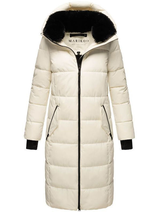 Marikoo Women's Long Puffer Jacket for Winter White