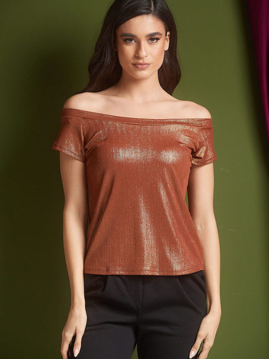 Γυναικεία Μπλούζα Off-Shoulder Κοντομάνικη Ασημι