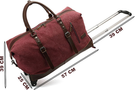 Quasar Duffle Sack Voyage 55lt Burgundy with Wheels Fabric L57xW25xH39cm