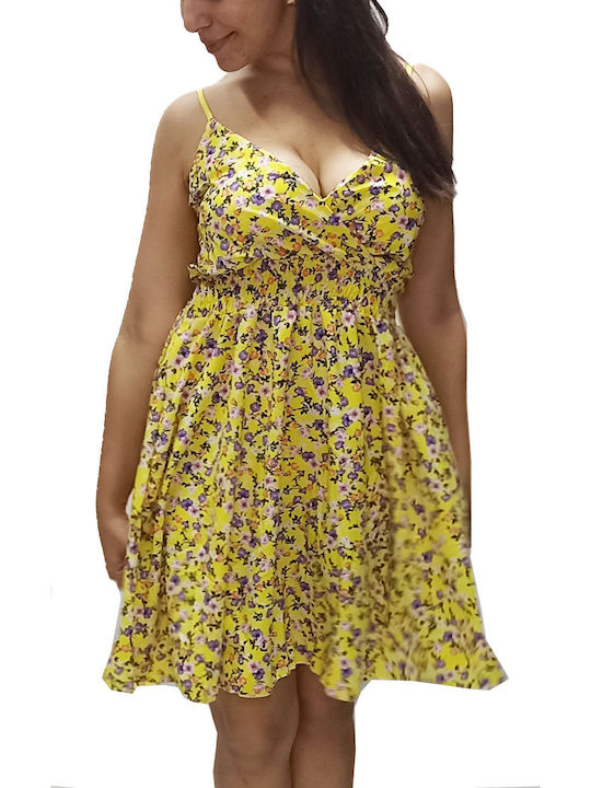 Summer Mini Wrap Dress with Ruffles Yellow