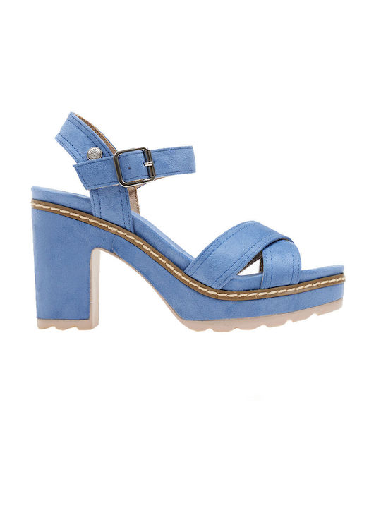 Refresh Platform Suede Women's Sandals Blue with High Heel