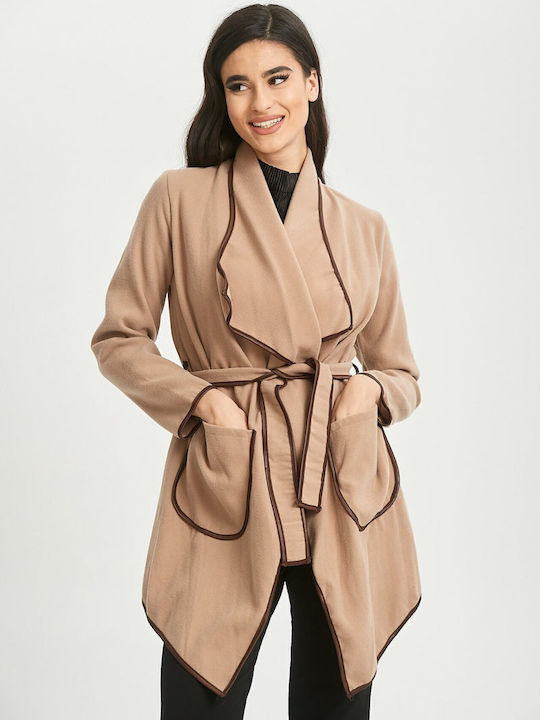 Damen Beige Mantel mit Gürtel