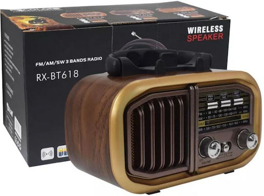 Golon RX-BT618S Retro Φορητό Ραδιόφωνο Επαναφορτιζόμενο με Bluetooth και USB Καφέ