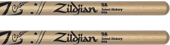 Zildjian Hickory Drumsticks Drums 5A with Tip Shape Oval in Gold Color