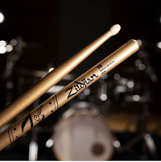 Zildjian Hickory Drumsticks Schlagzeug 5B mit Spitzenform Oval in Gold Farbe