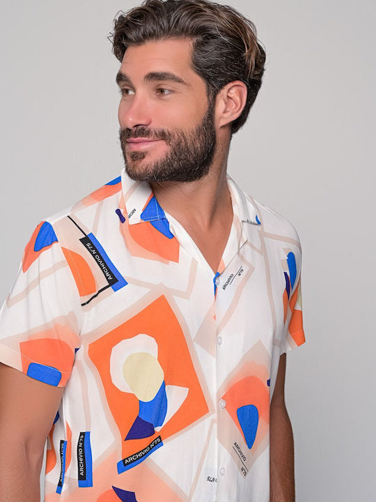 Modern Art Short Sleeve Shirt in Regular Fit Orange