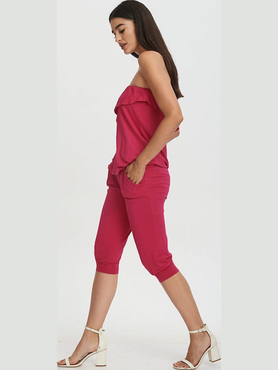 Damen Trägerlos Einteiler Anzug Pink