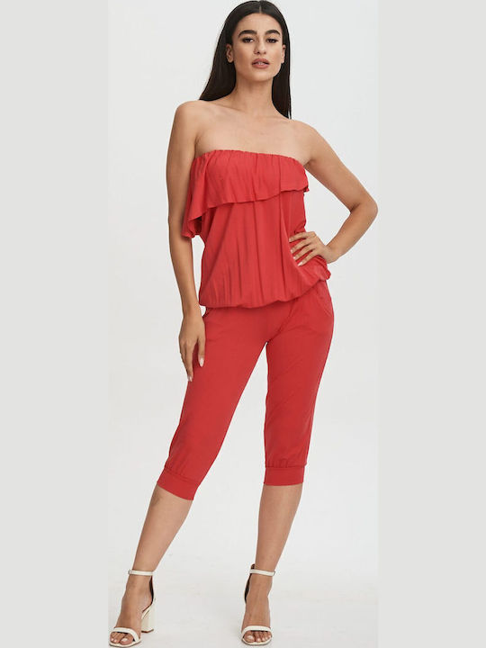 Damen Trägerlos Einteiler Anzug Pink