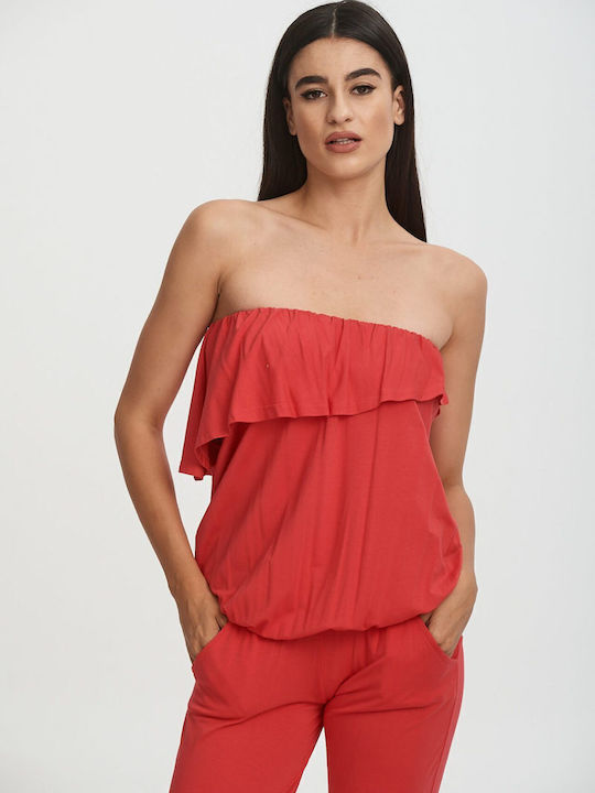 Damen Trägerlos Einteiler Anzug Pink