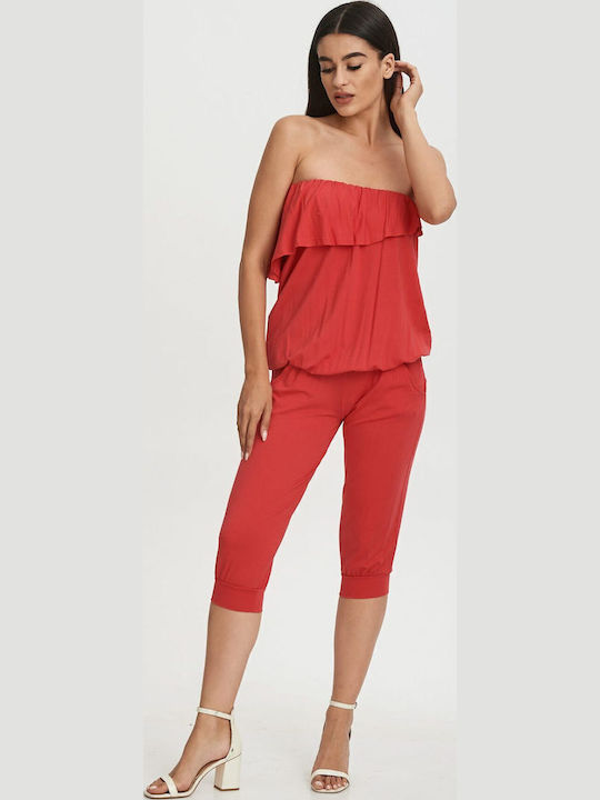 Damen Trägerlos Einteiler Anzug Pink