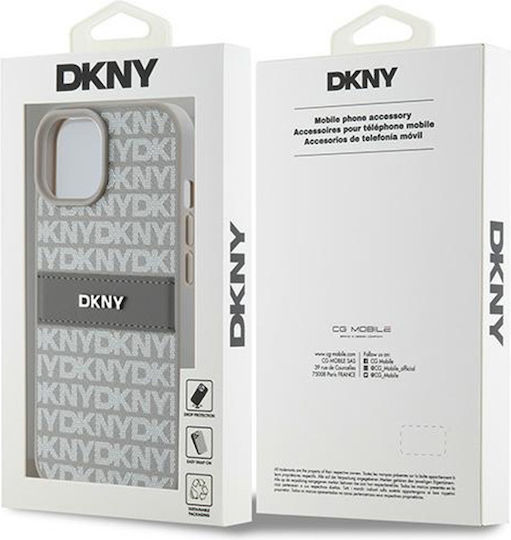 Dkny Pu Leather Repeat Pattern Tonal Stripe Case Iphone 15 Beige