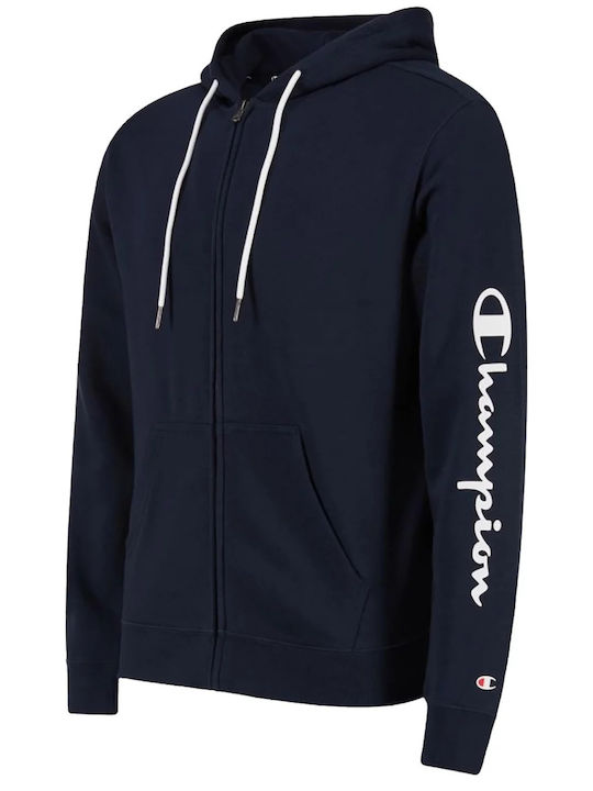 Champion Full Men's Sweatshirt Jacket with Hood Navy Blue