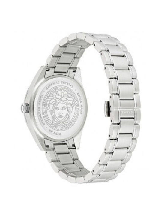 Versace V-code Watch Battery with Silver Metal Bracelet