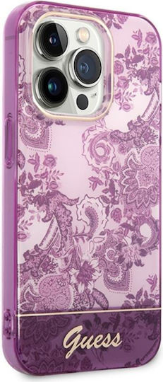 Guess Porcelain Collection Umschlag Rückseite Kunststoff Fuschia (iPhone 14 Pro Max)