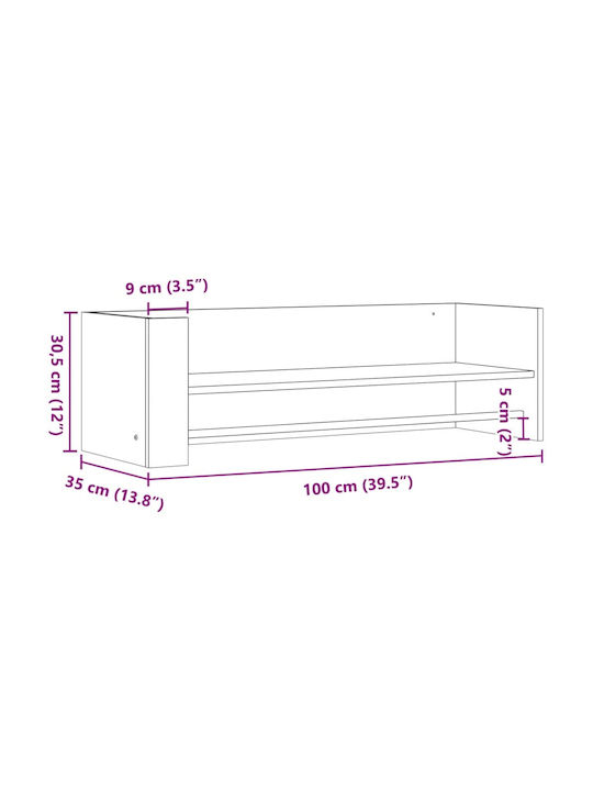 Grey Wall Shelf 100x35x30.5cm