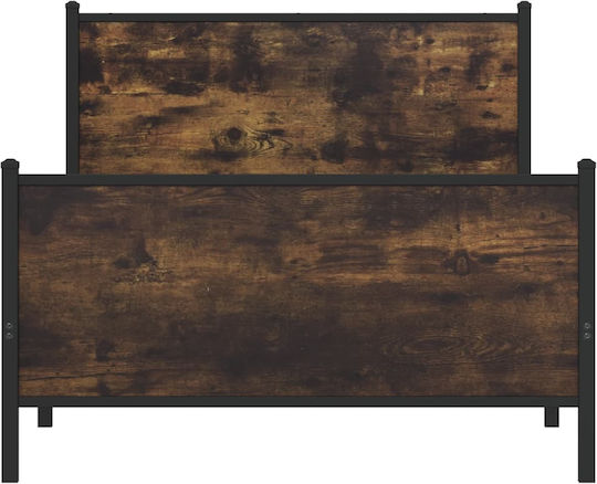 Half Double Wooden Bed Smoked Oak with Slats for Mattress 107x203cm
