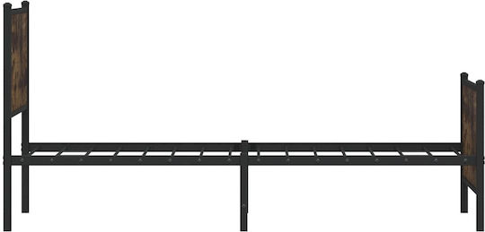 Half Double Wooden Bed Smoked Oak with Slats for Mattress 107x203cm
