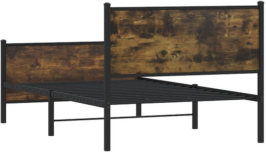 Half Double Wooden Bed Smoked Oak with Slats for Mattress 107x203cm