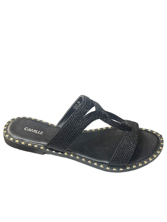 Camille Damen Flache Sandalen in Schwarz Farbe