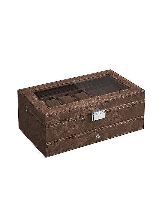 Songmics Дървена Кутия За Бижутерии с Чекмедже Кафява 33x19.5x14см