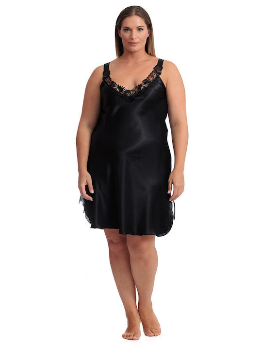 Jasmin Summer Satin Women's Nightdress Black